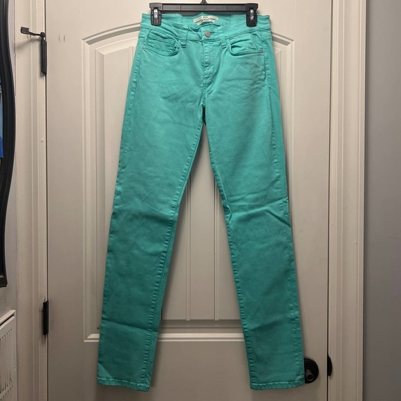Blue Saks Fifth Avenue Women's Straight Leg Denim Jeans Green‎ Size 29 - Picture 2 of 6